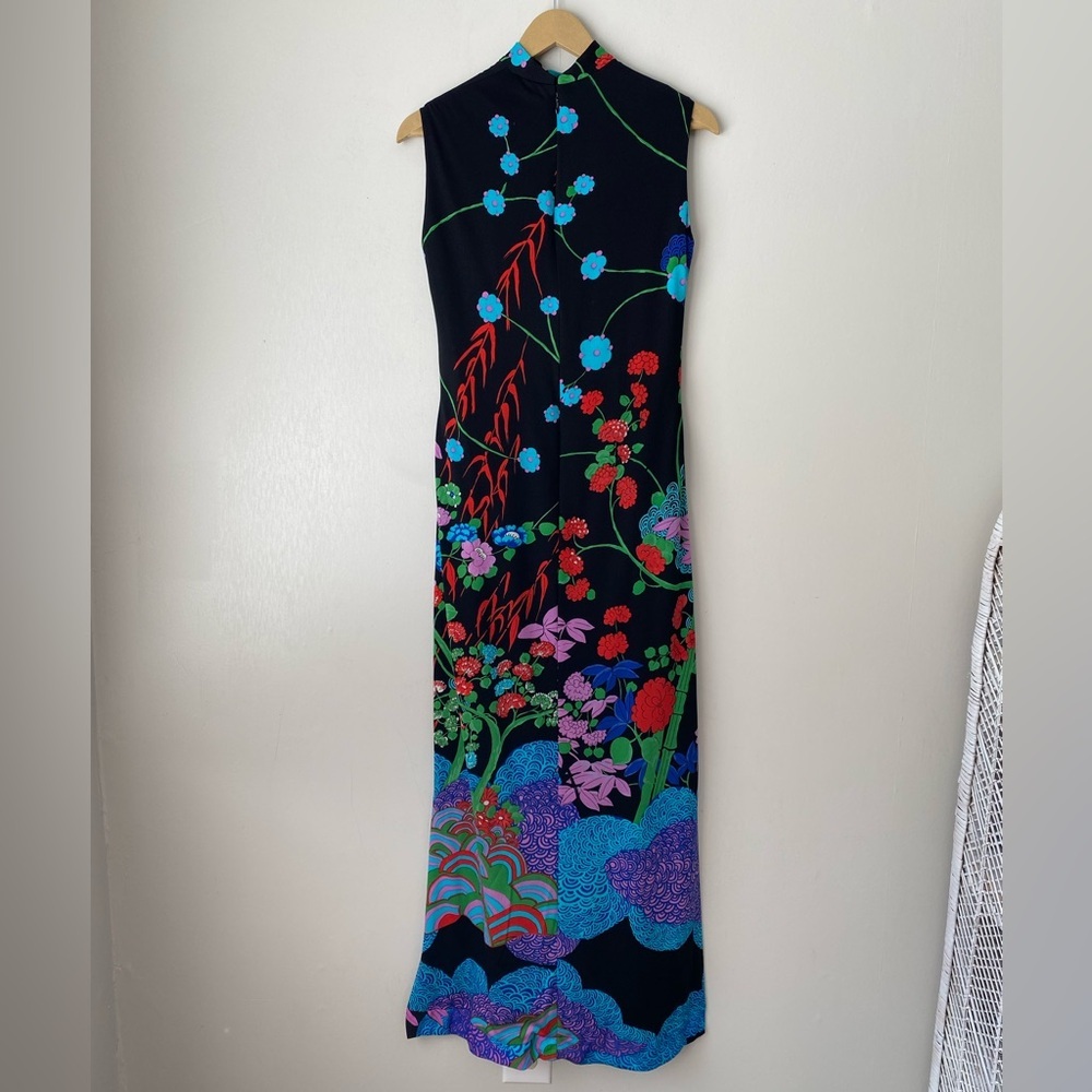 Vintage Adele Simpson Mock Neck Artsy Floral Print Sleeveless Maxi Dress S/M - Picture 7 of 12
